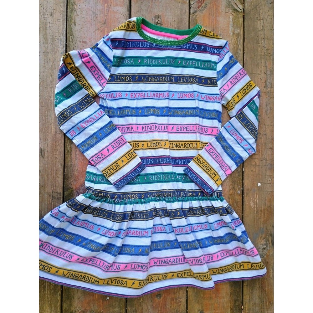 Mini Boden Harry Potter Cotton Jersey Dress Spells Mist Blue Spell 7-8 Years